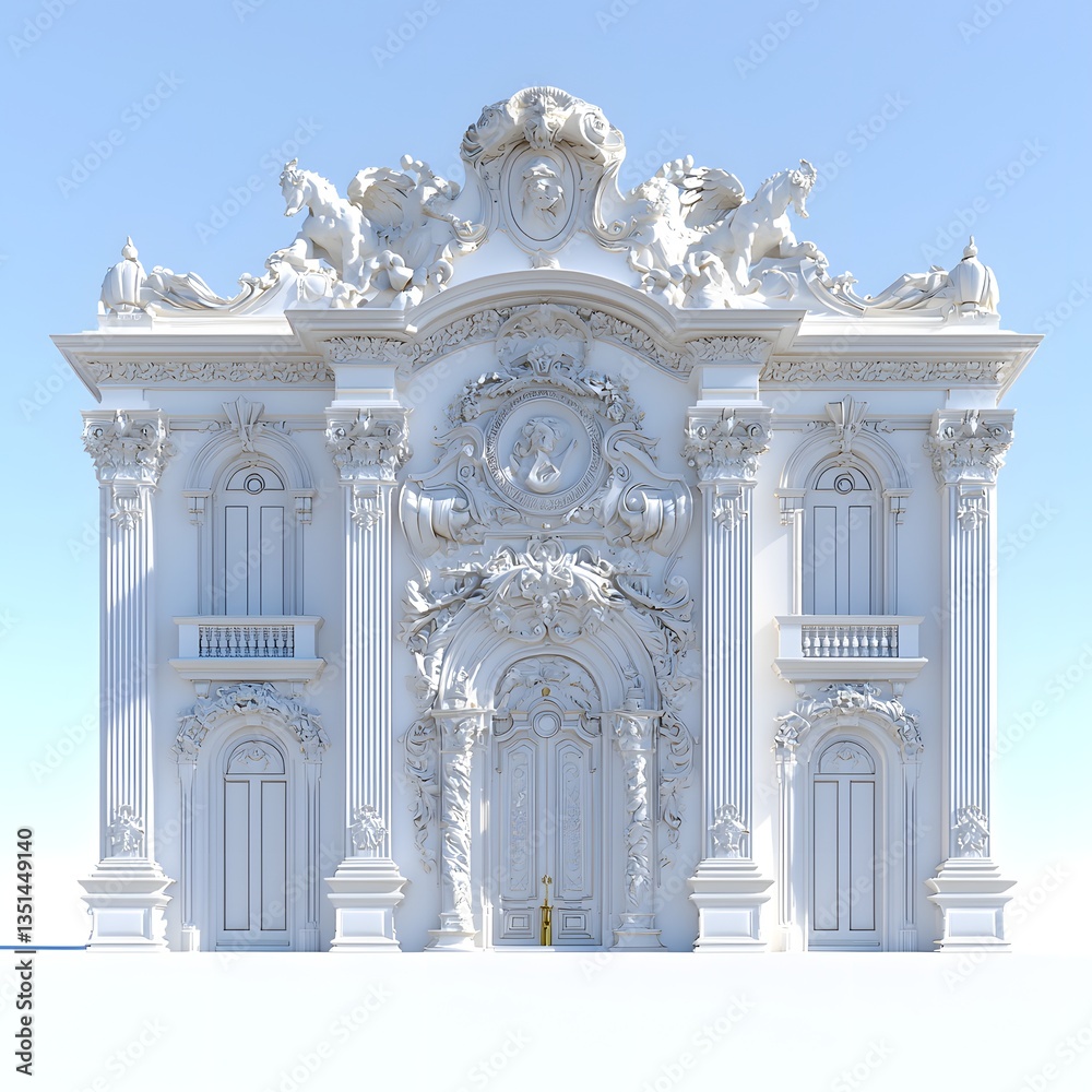 Obraz premium Ornate White Building Facade with Intricate Carvings and Statues