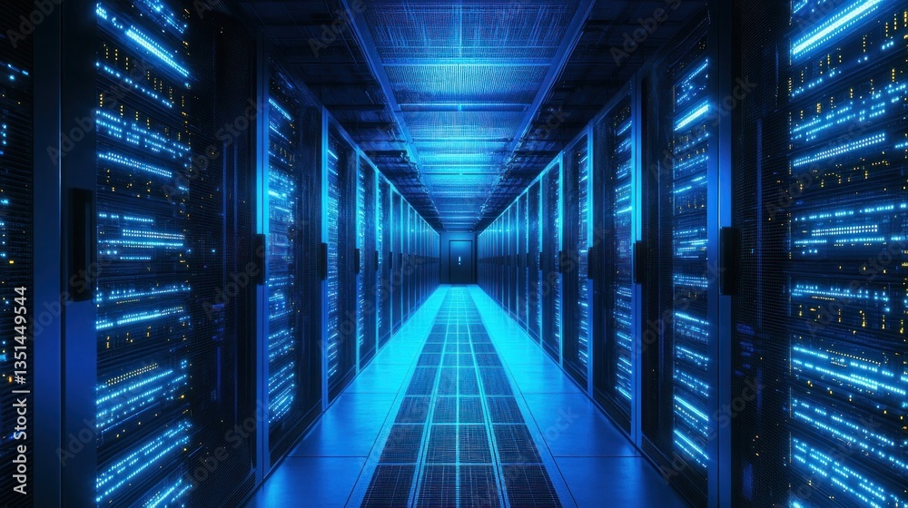 Fototapeta premium Futuristic Data Center: A Stunning Visual of Advanced Technology and Digital Infrastructure