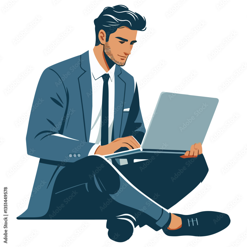 vector business manager sitting working with laptop vector business manager sitting working with laptop