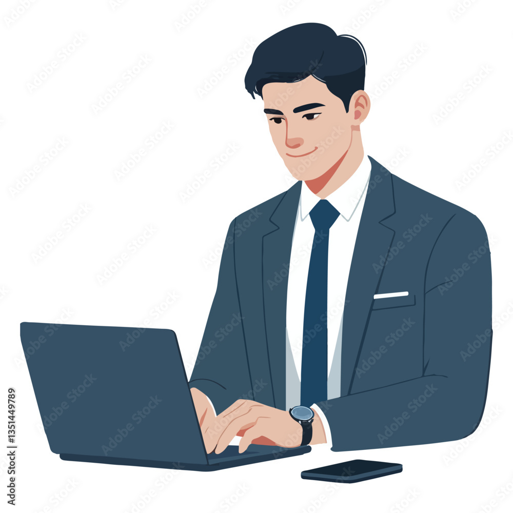 vector business manager sitting working with laptop vector business manager sitting working with laptop