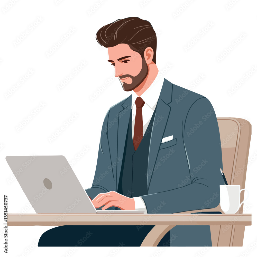 vector business manager sitting working with laptop vector business manager sitting working with laptop