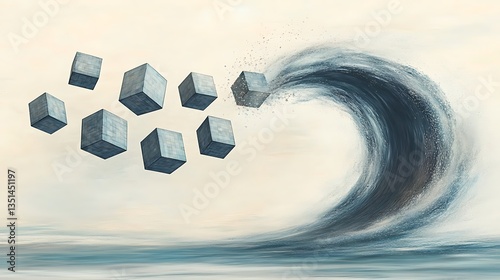 Cubes swept by ocean wave.