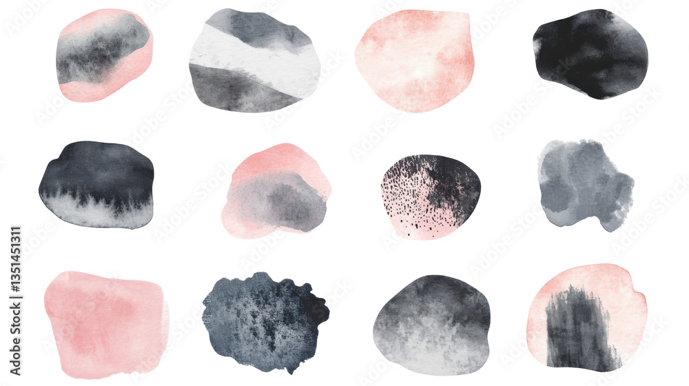 Abstract watercolor shapes collection with so isolated on white background Abstract watercolor shapes collection with so isolated on white background
