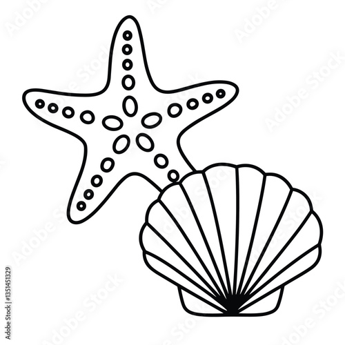 Collection of black and white seashell illustrations