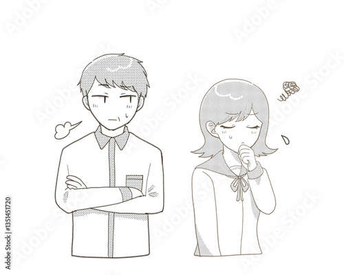 不機嫌そうな女子学生と不安そうなミドル男性