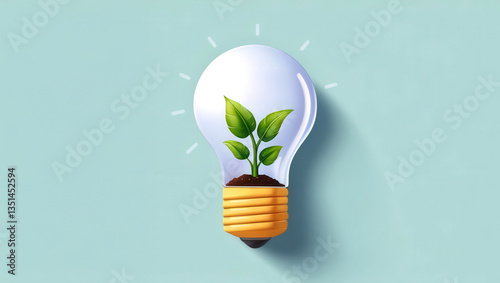 Low-carbon 3D concept. Lightbulb with a plant symbolizes eco-friendly ideas and innovation.