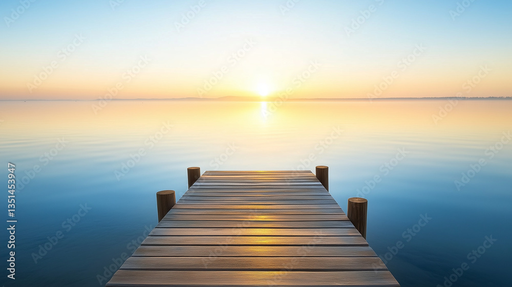 Fototapeta premium Serene Sunrise Over a Calm Lake with Soft Natural Light and a Simple, Peaceful Outdoor Scene