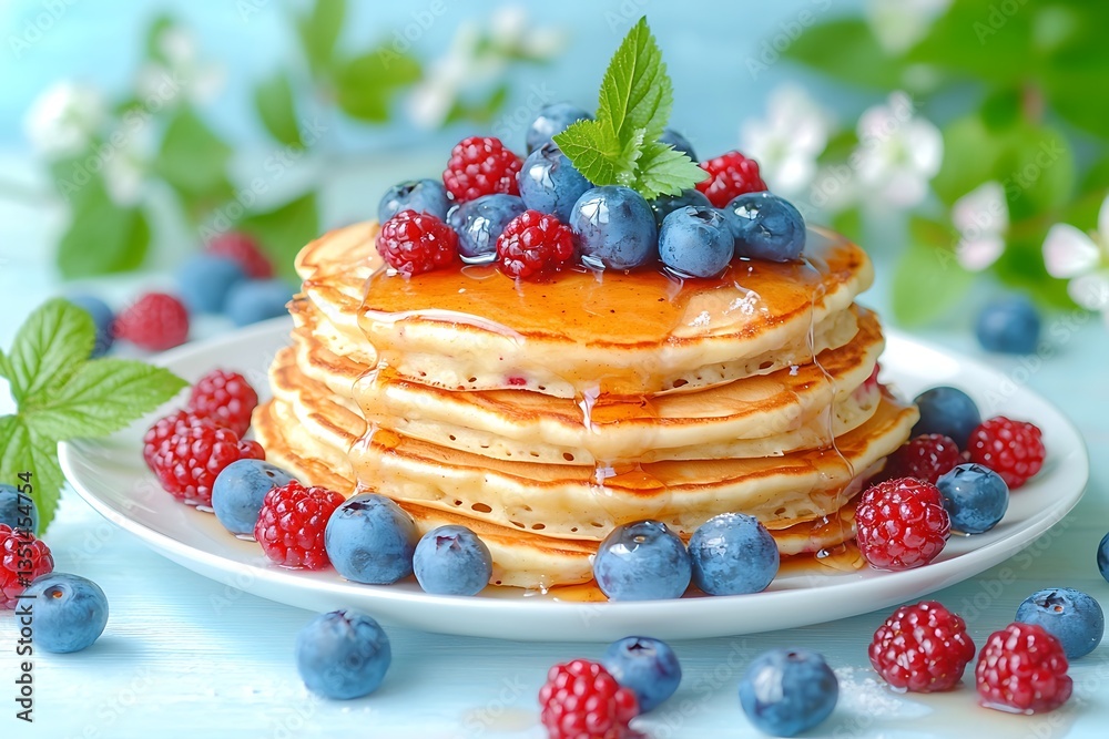 custom made wallpaper toronto digitalFluffy Pancakes with Berries  Syrup.
