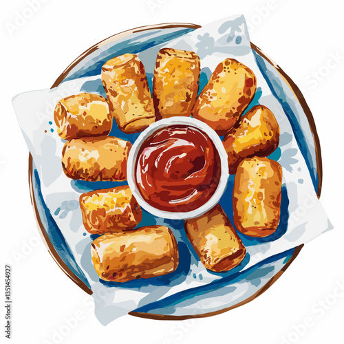 Watercolor Tater Tots with Ketchup Dipping Sauce