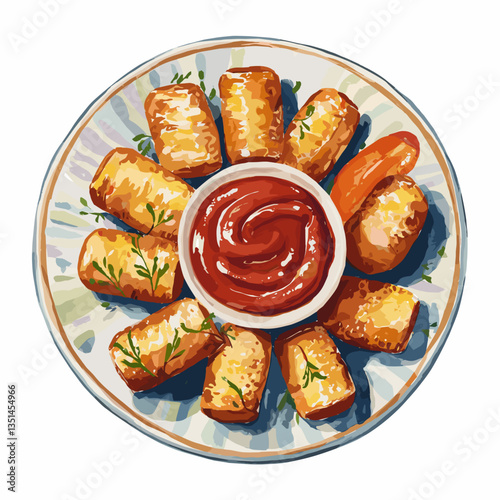 Watercolor Tater Tots with Ketchup Dipping Sauce