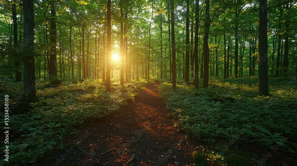 Obraz premium Sunlight through forest path