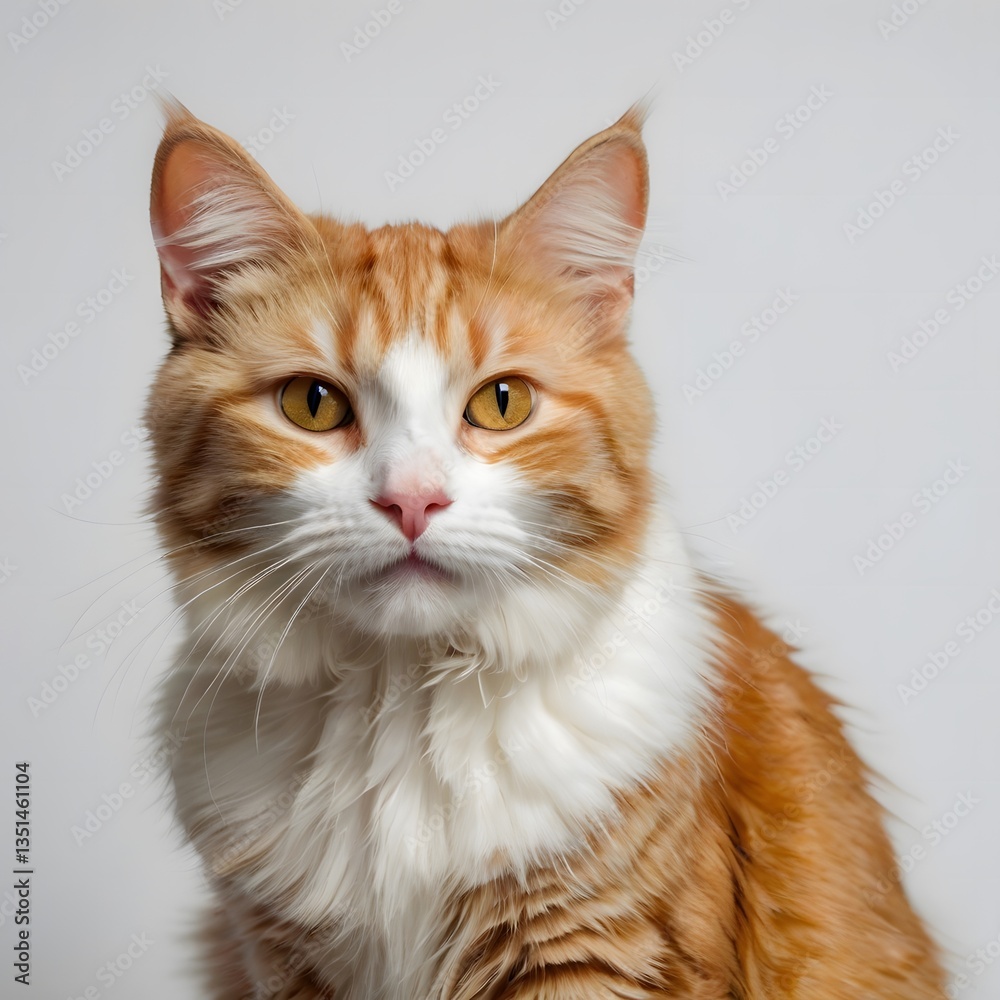 Orange Cat White Background in studio, Golden and white Cat Orange Cat White Background in studio, Golden and white Cat