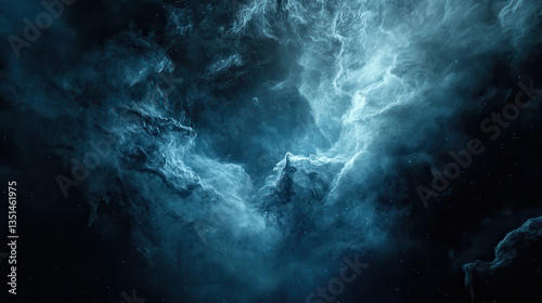 A minimalistic artistic interpretation of a nebula, subtle glowing dust and gas swirls in a deep navy-blue background, high-contrast details