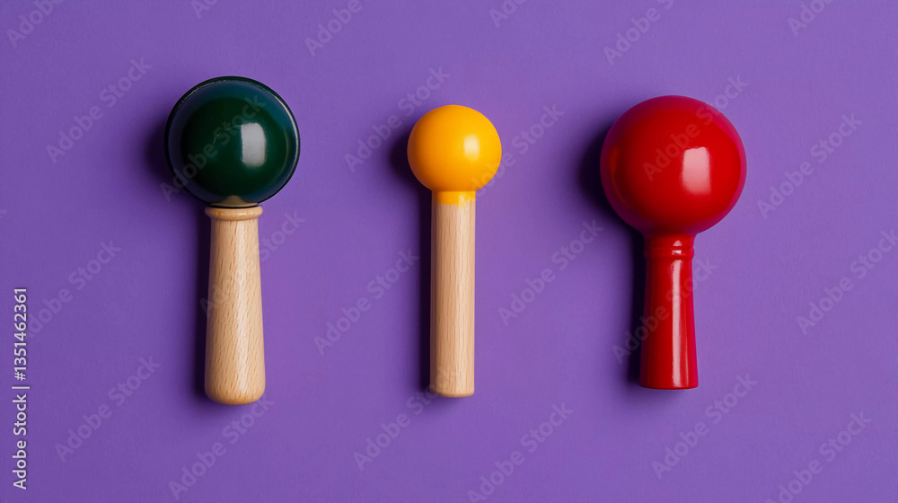 A set of three different colored objects on a purple background A set of three different colored objects on a purple background