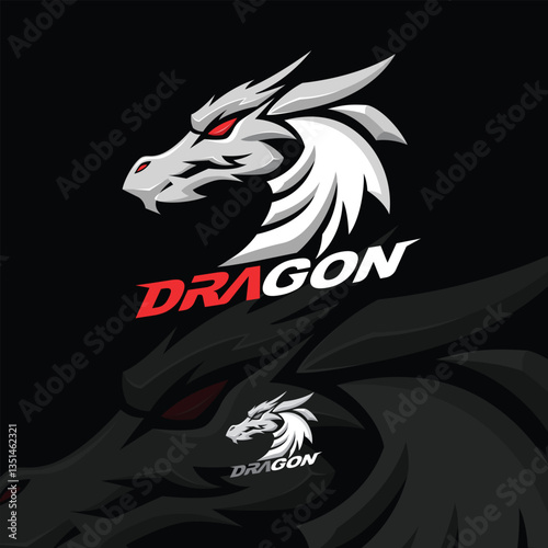 Dragon logo template with a simple style and white-red color.