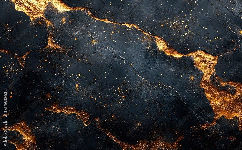 Fototapeta premium Abstract Dark Texture Marble with Golden Veins and Glittering Sparkles Luxury Style