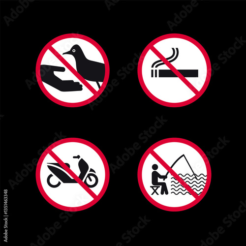 Prohibited signs, forbidden round stickers set, vector icons.