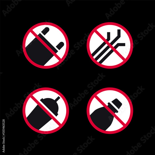 Prohibited signs, forbidden round stickers set, vector icons.