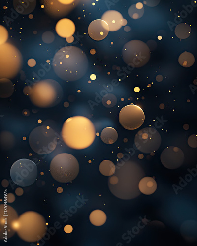 b. A festive and enchanting abstract composition featuring twinkling golden orbs and soft blue sparkles in a dark, blurred background. 