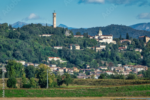 Panoramic view of the city of Trissino in the province of Vicenza, Italy.