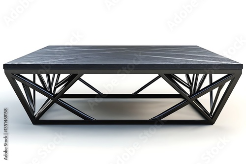 Modern geometric coffee table with black marble top in a white studio