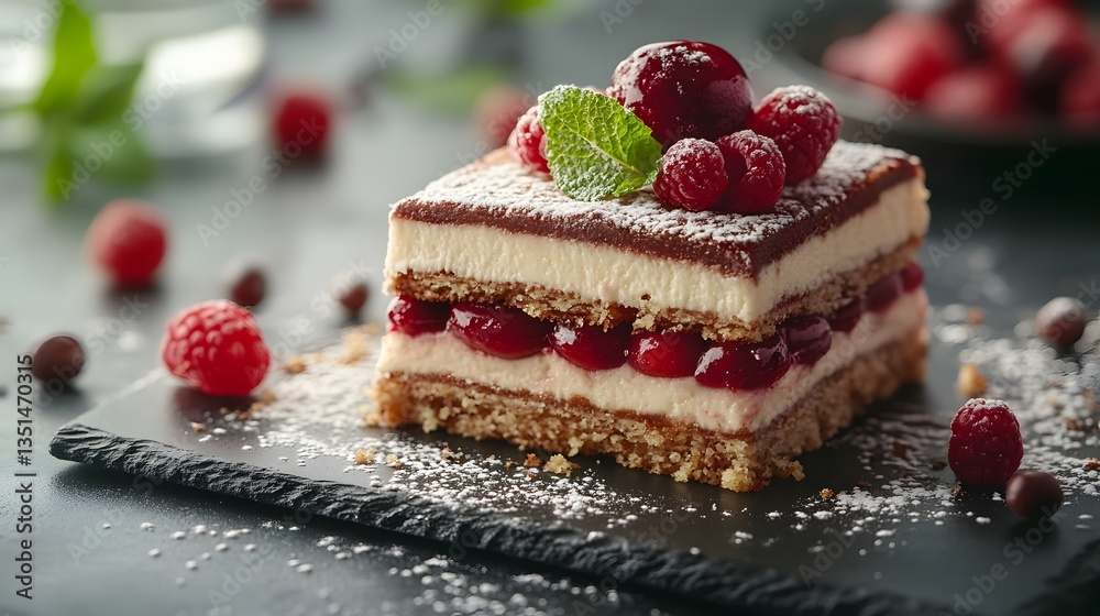 A delectable dessert featuring fresh raspberries and whipped cream artfully arranged on a white plate ready to enjoy A delectable dessert featuring fresh raspberries and whipped cream artfully arranged on a white plate ready to enjoy