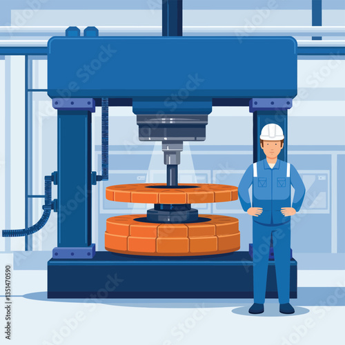 2d vector illustration colorful machine , worker and Industry and its development technology, factories and production lines icon
