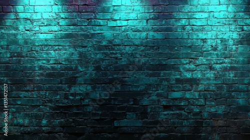 Fototapeta Naklejka Na Ścianę i Meble -  Modern futuristic neon lights on old grunge brick wall room background. 3d rendering.