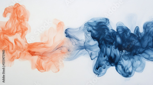A contemporary ink wash artwork showcasing subtle yet striking interactions of deep blue and warm peach tones