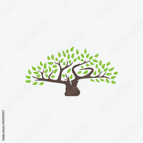  tree with green leaves. Logo, symbol, icon, illustration, vector, template, design