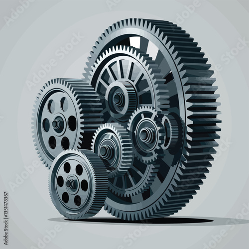2d vector illustration colorful machine , worker and Industry and its development technology, factories and production lines icon
