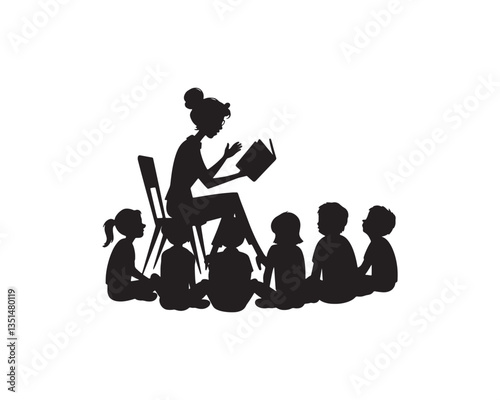 Silhouette of Educational Storytime with Kids