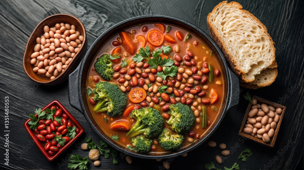 A rich and flavorful stew, featuring a medley of beans and vegetables.