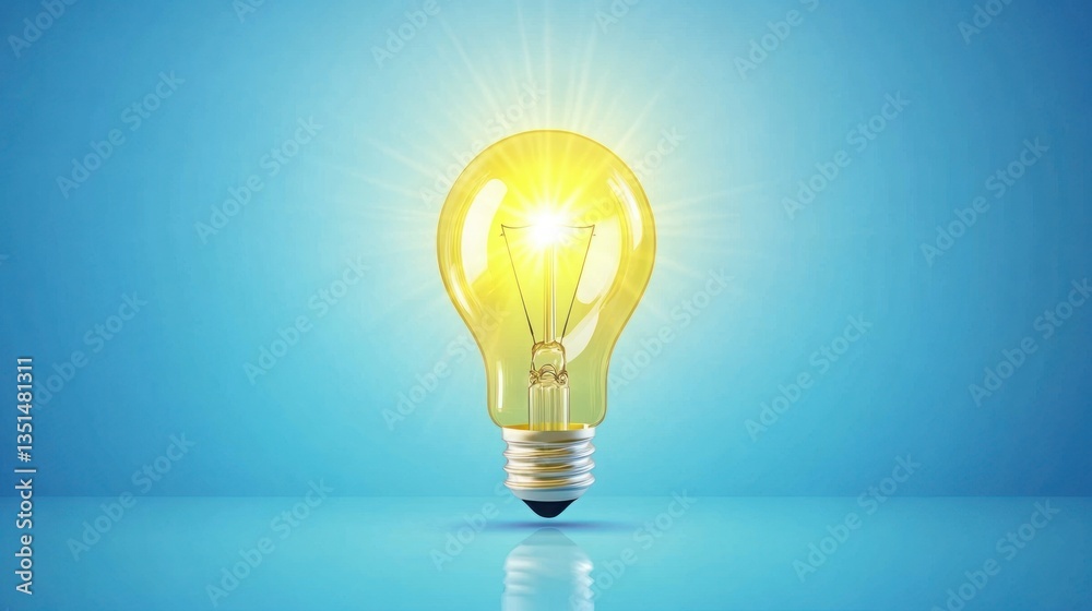Bright yellow light bulb glowing against a blue background Bright yellow light bulb glowing against a blue background