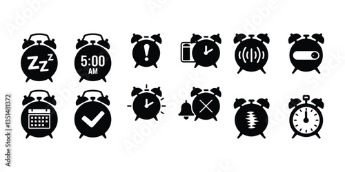 TIME - thin line vector icon set. Pixel perfect. Editable stroke. The set contains icons: Time, Alarm Clock Icon. Wake Up Time Vector Design on White Background. Alarm ringing icon vector illustration