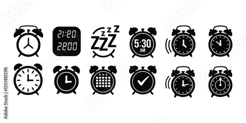 TIME - thin line vector icon set. Pixel perfect. Editable stroke. The set contains icons: Time, Alarm Clock Icon. Wake Up Time Vector Design on White Background. Alarm ringing icon vector illustration