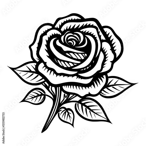 Wallpaper Mural Elegant black and white rose illustration, perfect for botanical and romantic designs. Torontodigital.ca