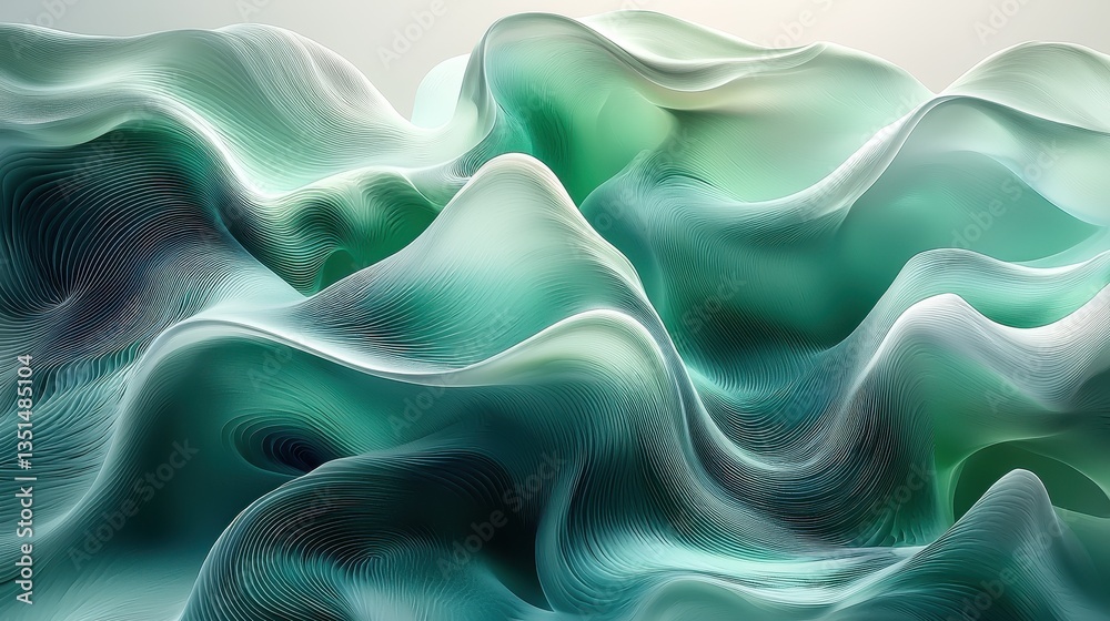 Obraz premium Abstract waves in soothing teal and aqua colors, creating a tranquil atmosphere