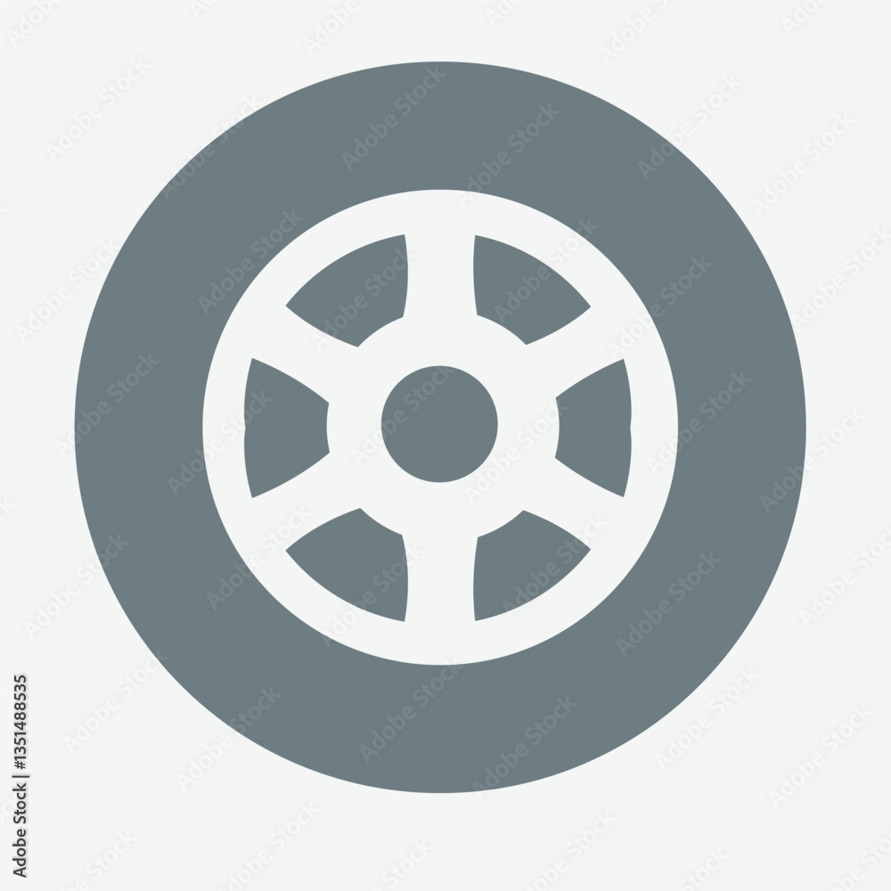 Obraz premium Car wheel icon, sleek design, vector illustration, automotive, transportation, tire, rim, alloy, black, circular.
