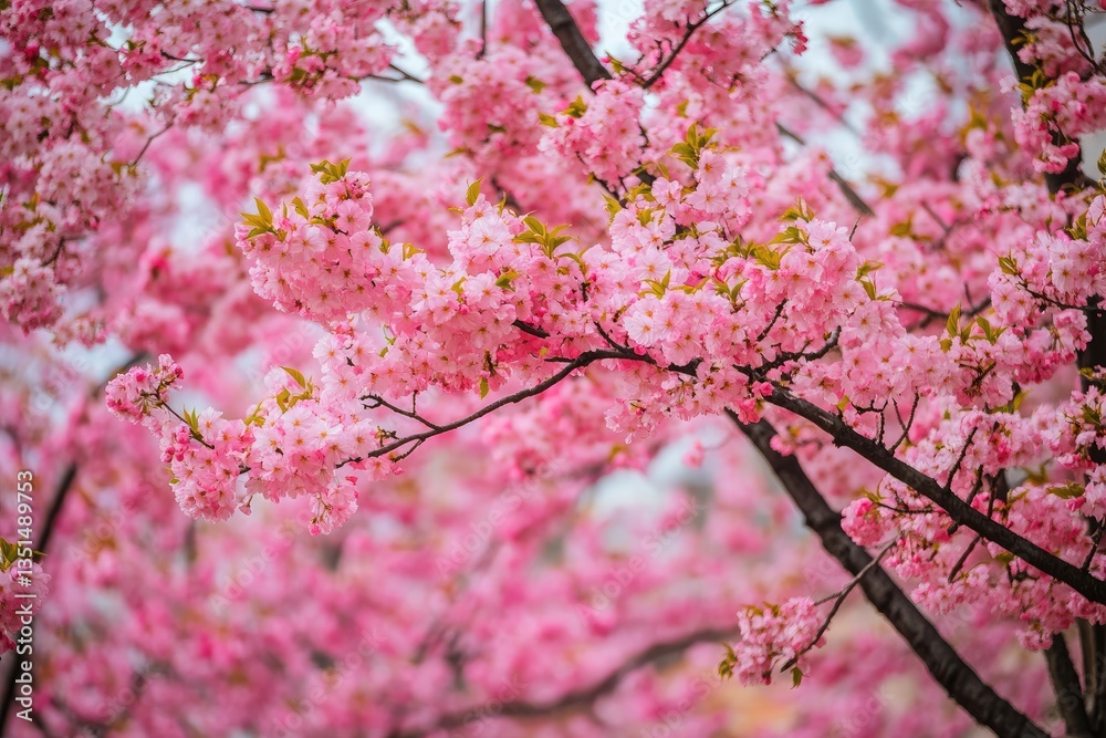A vibrant cherry blossom tree in full bloom A vibrant cherry blossom tree in full bloom