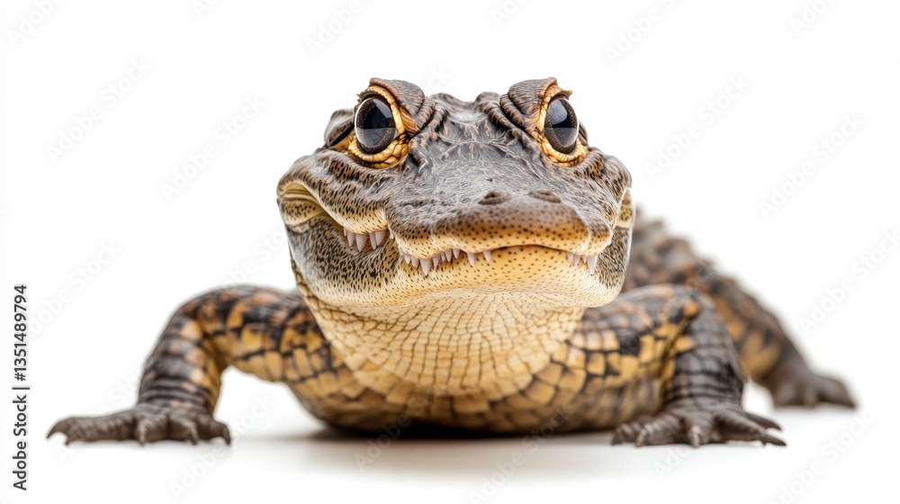 Close-up of a young alligator in studio setting animal photography sharp focus isolated background Close-up of a young alligator in studio setting animal photography sharp focus isolated background