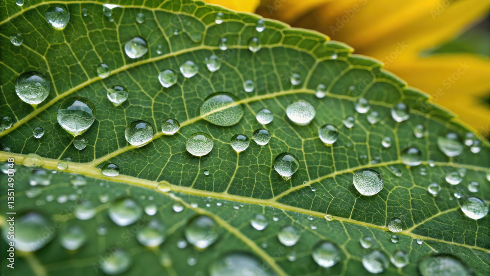 Fresh leaves adorned with droplets symbolize hope and renewal, reflecting desire for peace in Ukraine Fresh leaves adorned with droplets symbolize hope and renewal, reflecting desire for peace in Ukraine