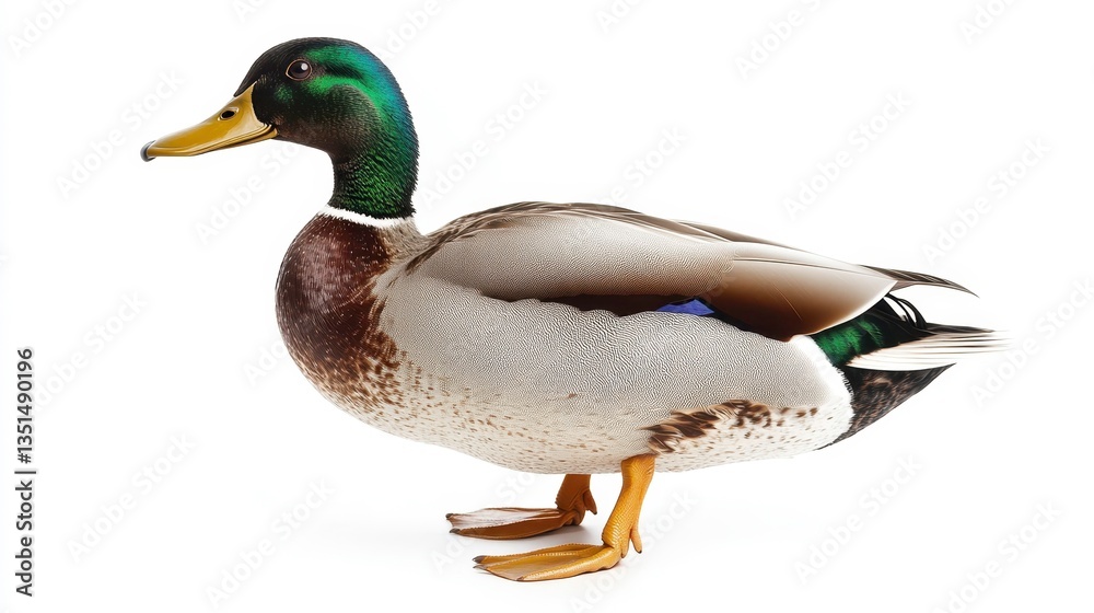 Obraz premium Mallard duck displaying vibrant plumage in studio setting wildlife photography isolated background