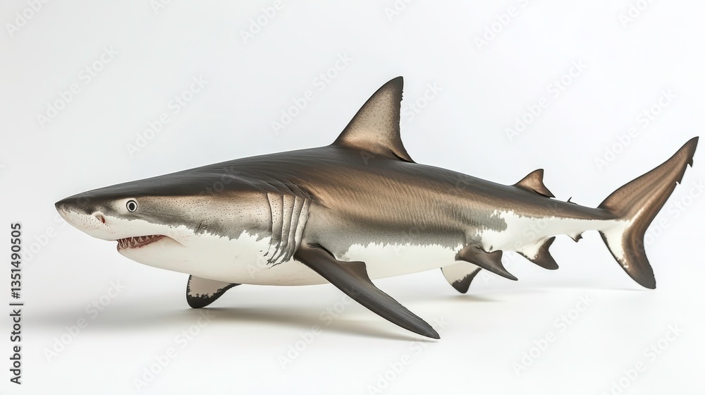 Fototapeta premium Swimming shark model ocean exhibit figurine display underwater environment realistic view marine life concept