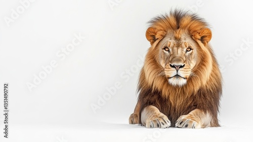 Majestic lion posing gracefully studio setting wildlife photography neutral background close-up animal portrait