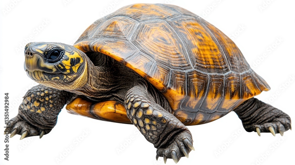 Obraz premium Turtle walking gracefully on white background wildlife photography studio environment close-up view
