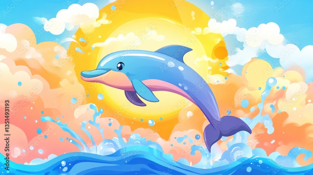 Obraz premium Playful Dolphin Leaping at Sunset