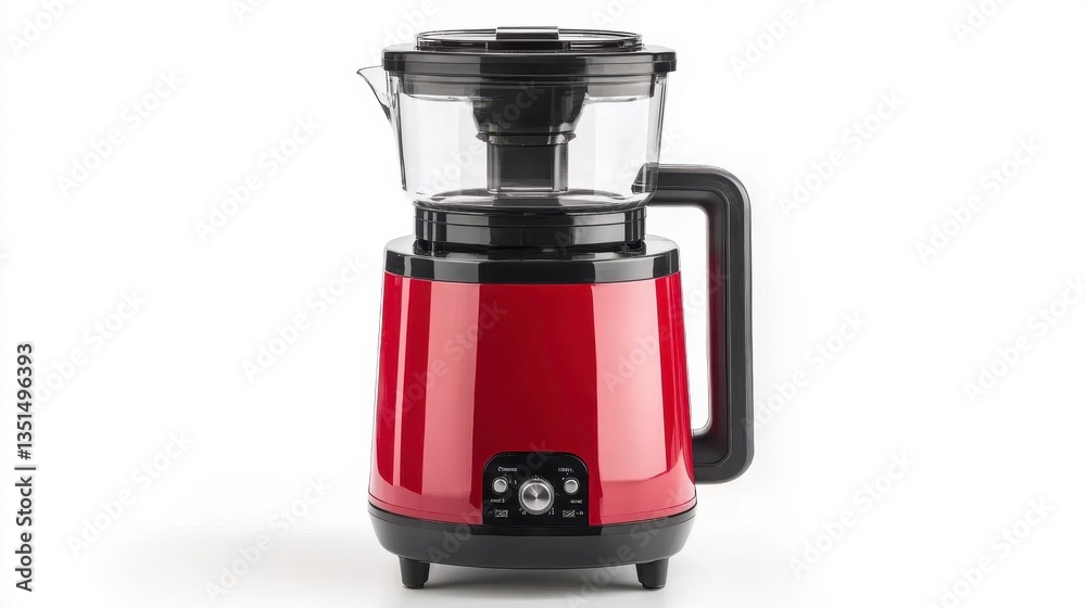 Naklejka premium Kitchen appliance action red blender showcase modern home product photography bright environment detailed view