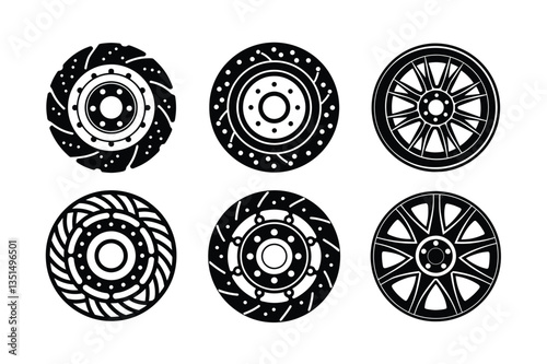 "Brake Disc and Wheel Rim Icons – High-Quality Vector Set"

