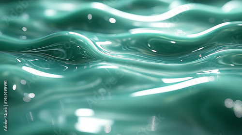 A mesmerizing teal liquid flows with gentle waves, its glossy surface reflecting light in a calming, modern display.
